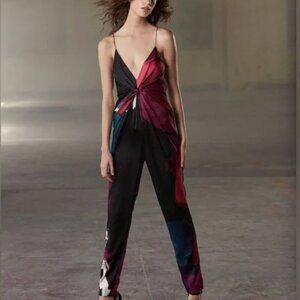 DVF Rylen Stretch Silk Print Sleeveless Spaghetti Strap Jumpsuit - Size 4
